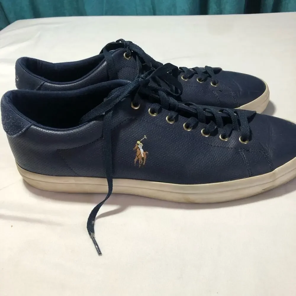 Polo Ralph Lauren longwood blue cowhide leather suede lace up sneakers mens 12